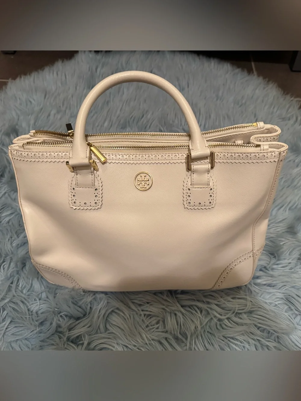 Cream Leather Satchel Handbag - Tory Burch Inspired